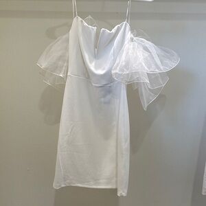 Symphony Strapless White Dress with Sheer Sleeves